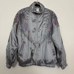 Vintage Great Cavalier Metallic Zip-Up Bomber Jacket Size L Gray Multi-color